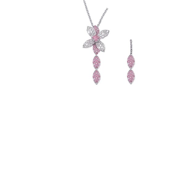 Collier zaffiro rosa con diamanti color D/F purezza VVS/VS cts 0.32 + ZAFFIRO ROSA cts 0.18 +ZAFFIRO ROSA centrale cts 0.19