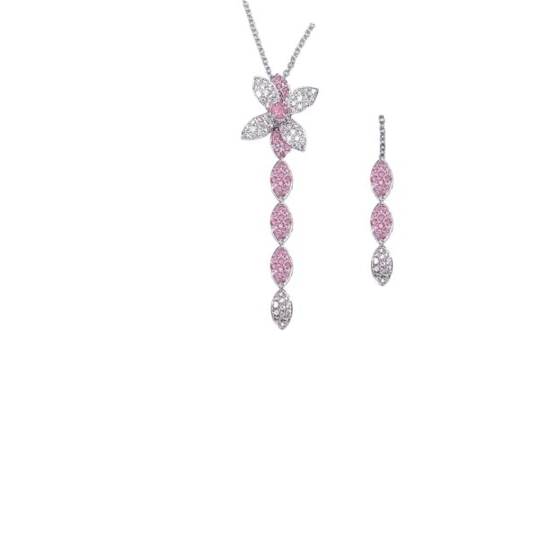 Collier zaffiro rosa con diamanti color D/F purezza VVS/VS cts 0.32 + ZAFFIRO ROSA cts 0.18 +ZAFFIRO ROSA centrale cts 0.19