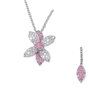 Collier zaffiro rosa con diamanti color D/F purezza VVS/VS cts 0.32 + ZAFFIRO ROSA cts 0.18 +ZAFFIRO ROSA centrale cts 0.19