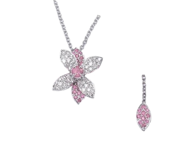 Collier zaffiro rosa con diamanti color D/F purezza VVS/VS cts 0.32 + ZAFFIRO ROSA cts 0.18 +ZAFFIRO ROSA centrale cts 0.19