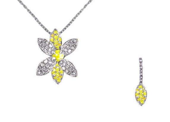 Collier zaffiro giallo con diamanti color D/F purezza VVS/VS CT 0.32 + ZAFFIRO GIALLO CT 0.18 + ZAFFIRO GIALLO centrale ct 0.19